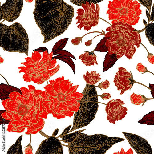 Vector seamless pattern with flowers of the Chinese plum.