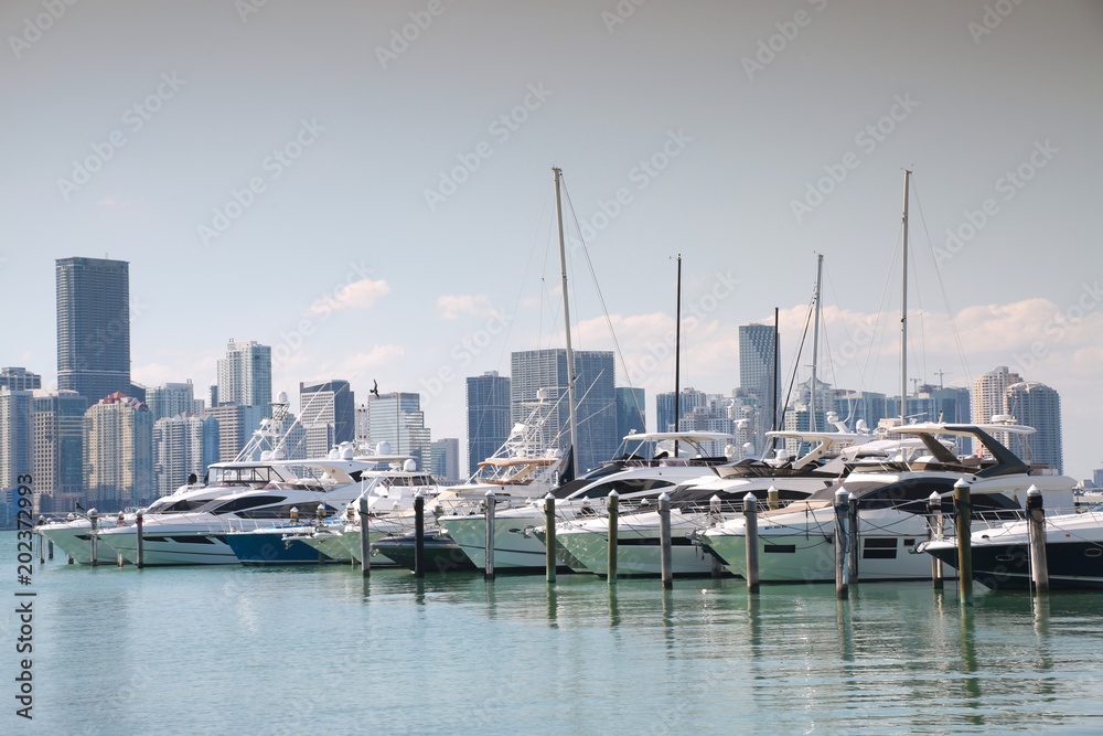 Yachts on the Harbor at Key Biscayne Next to the Rickenbacher Causeway Overlooking the City of Miami with Sky Accented by Brown Graduated Filter