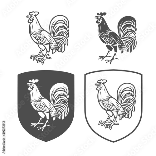 Vector heraldic shields with cock.