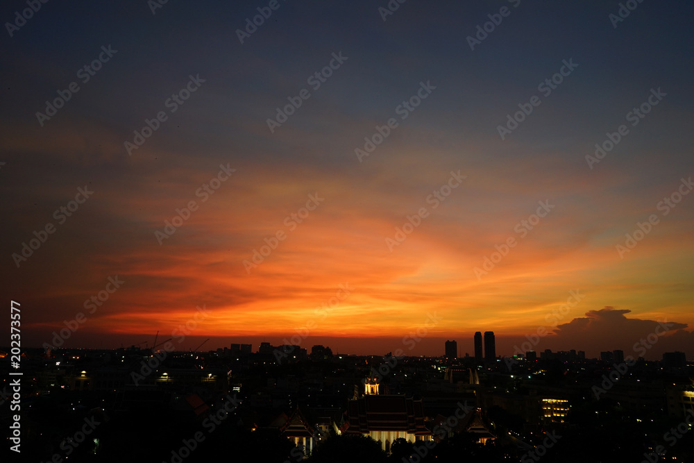 Overview cityscape with in twilight open sky. Bangkok city, Thailand.