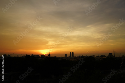 Overview cityscape with in twilight open sky. Bangkok city, Thailand.