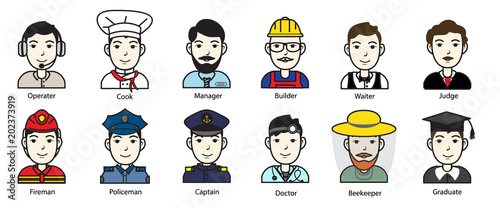 Variety male carrier occupation. Male colorful simple and effective icons. Vector illustration.