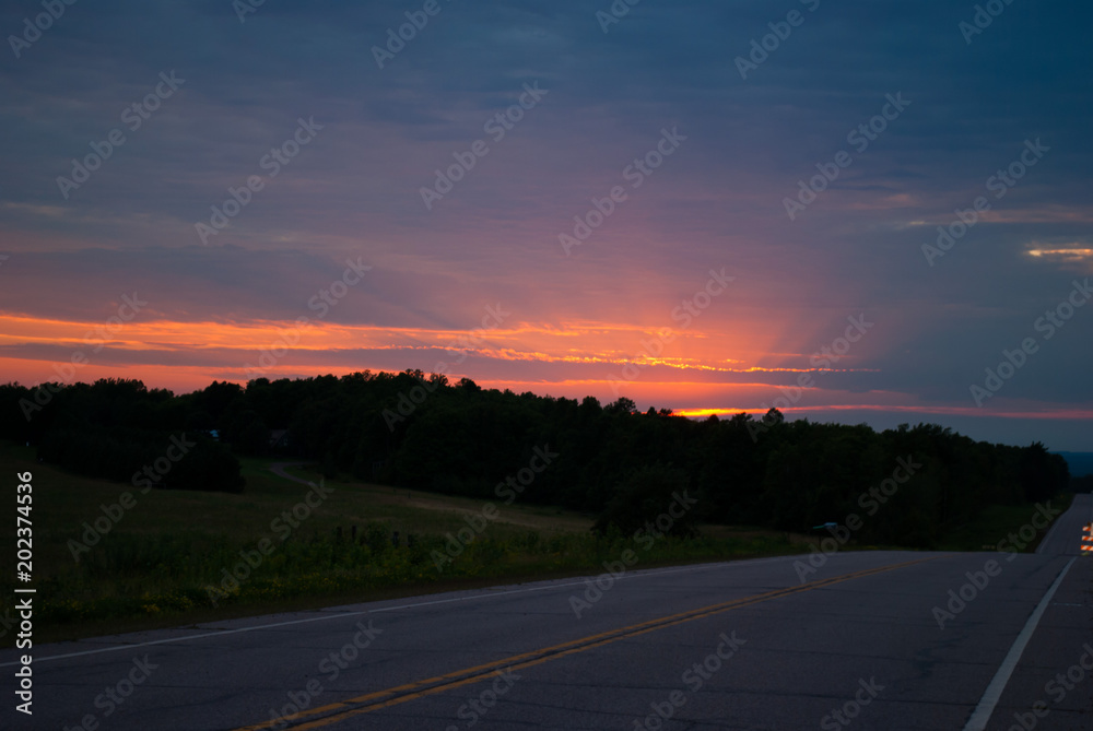 Deserted Highway Sunset