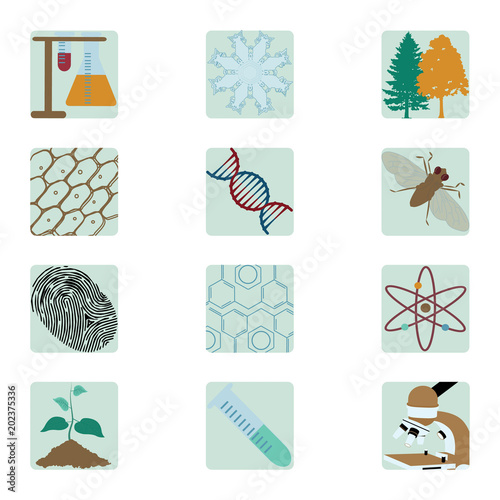 Set of twelve biology icons. Vector illustration.