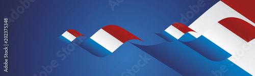 France Bastille Day waving flags two fold blue landscape background
