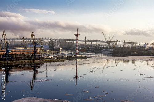 Cranes in the marine cargo port of Saint-Petersburg