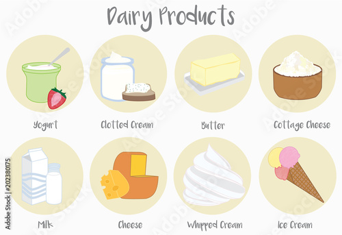 Colorful dairy products icons.Vector illustration. 