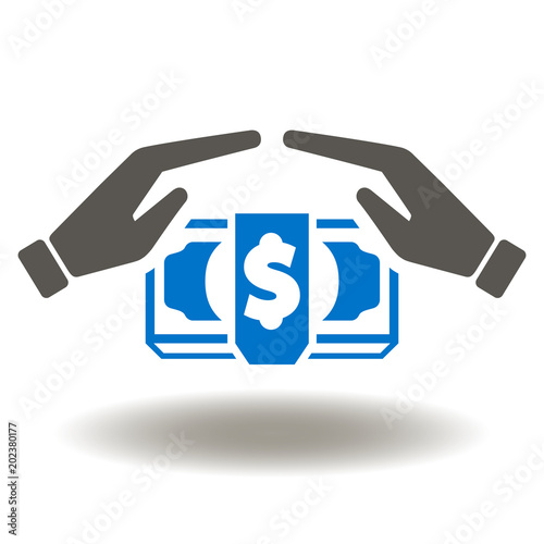 Palms Hands Over Dollars Cash Icon Vector. Money Protection Illustration. Savings Finance Logo. Banking Symbol.