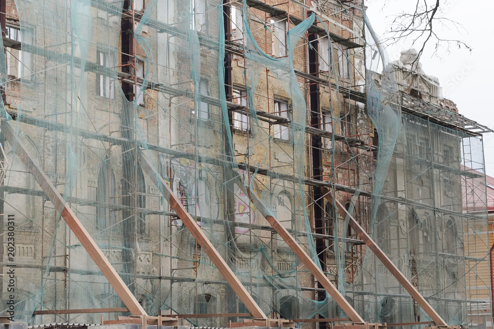 Reconstruction of an old building, scaffolding