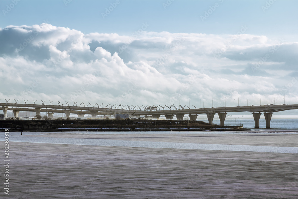 View of the Western high-speed diameter section of the ring road in St. Petersburg