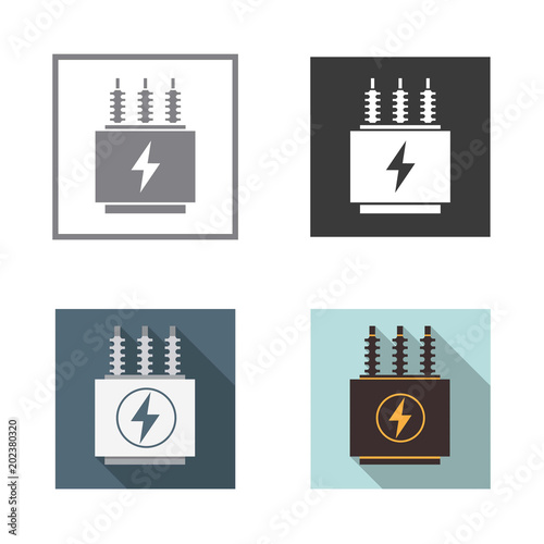 Electrical transformer icons set. Vector illustration.