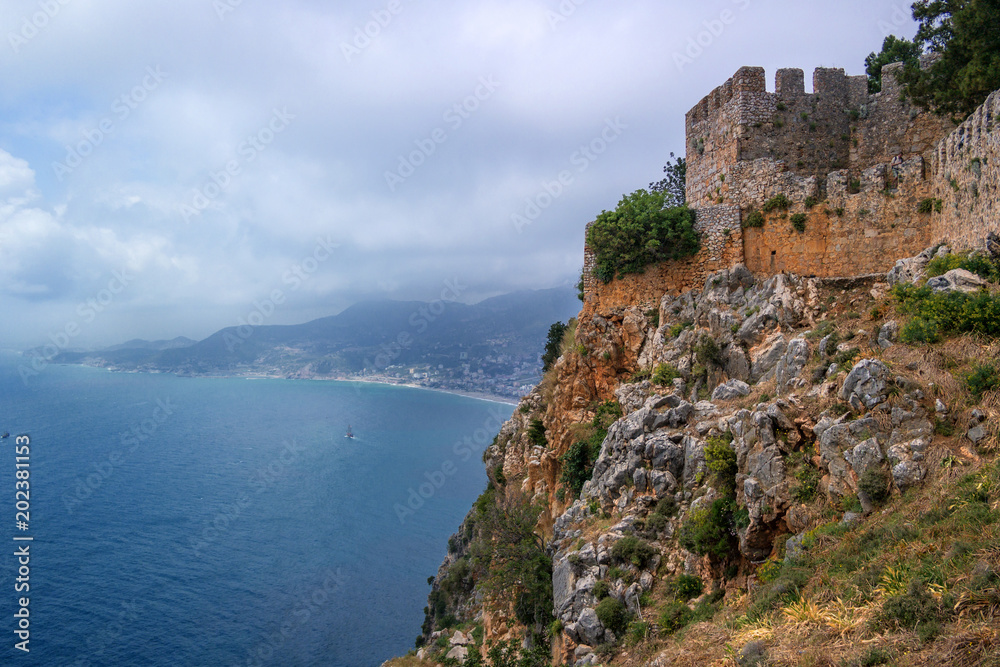 The fortress of Alanya in Turkey. Sea view from the fortress wall and watchtower.