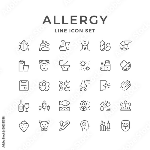 Set line icons of allergy