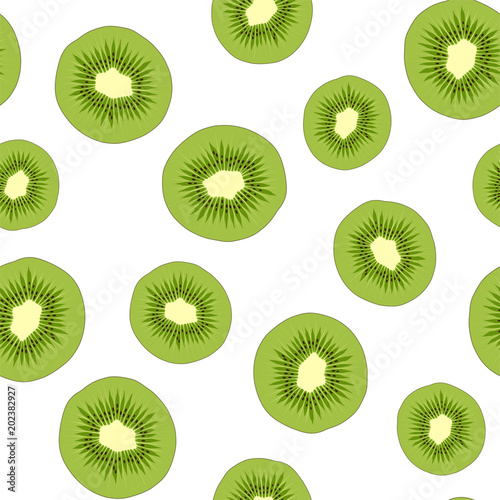 Tropical fruit seamless pattern with sweet kiwi slices. Vector.