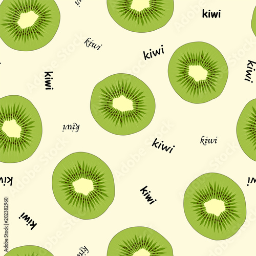 Tropical fruit seamless pattern with sweet kiwi slices. Vector.