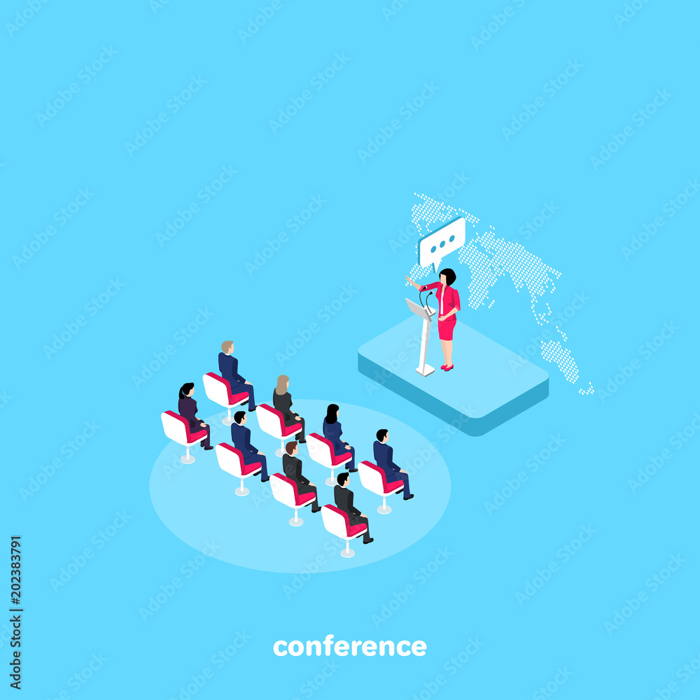 Φωτογραφία a woman in a business suit speaking in front of people at a conference, an isome