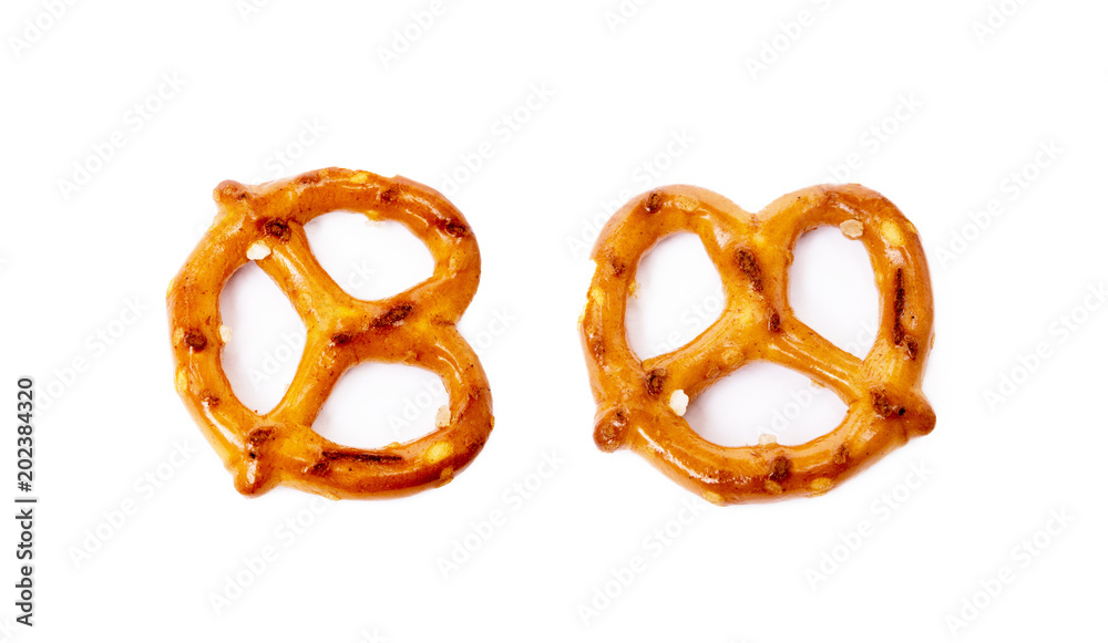 Salty cracker pretzel isolated on white background