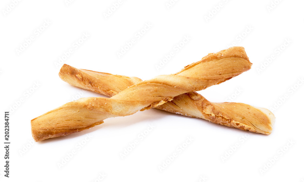 Spiral bread sticks with cheese on a white background Spiral bread sticks with cheese on a white background