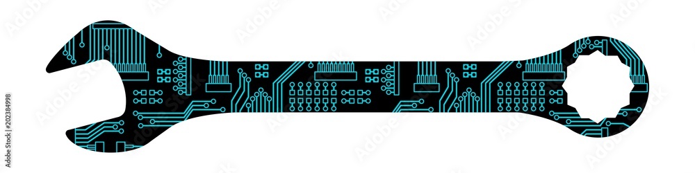 Φωτογραφία gz79 GrafikZeichnung - german: Ein digitaler Gabelschlüssel / Schraubenschlüssel - Vorausschauende Wartung - english: digital fork wrench / Maintenance 4