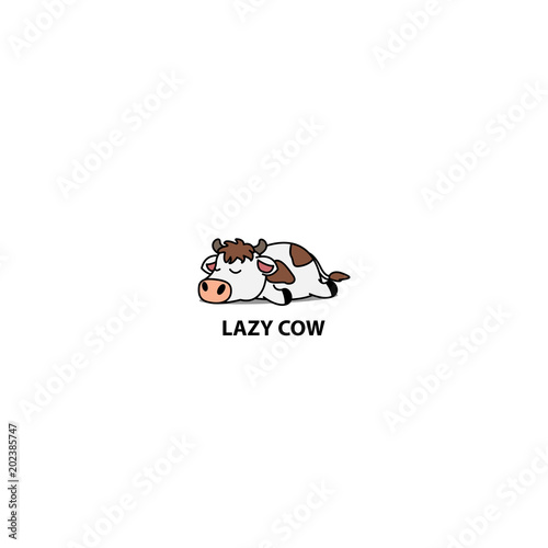 Lazy cow sleeping icon, vector illustration