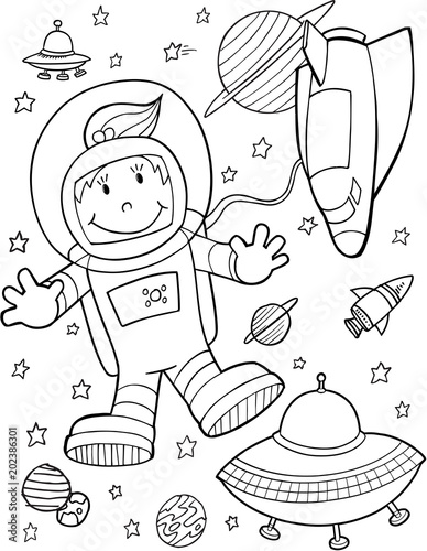 Cute Astronaut Spaceshuttle Vector Illustration Art