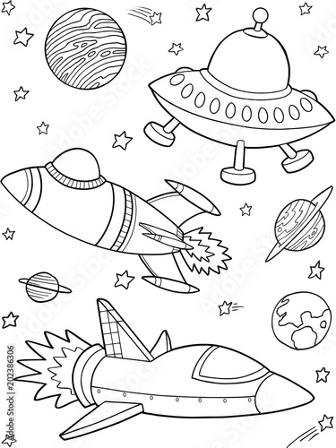 Rockets Spaceships Outer Space Vector Illustration Art 