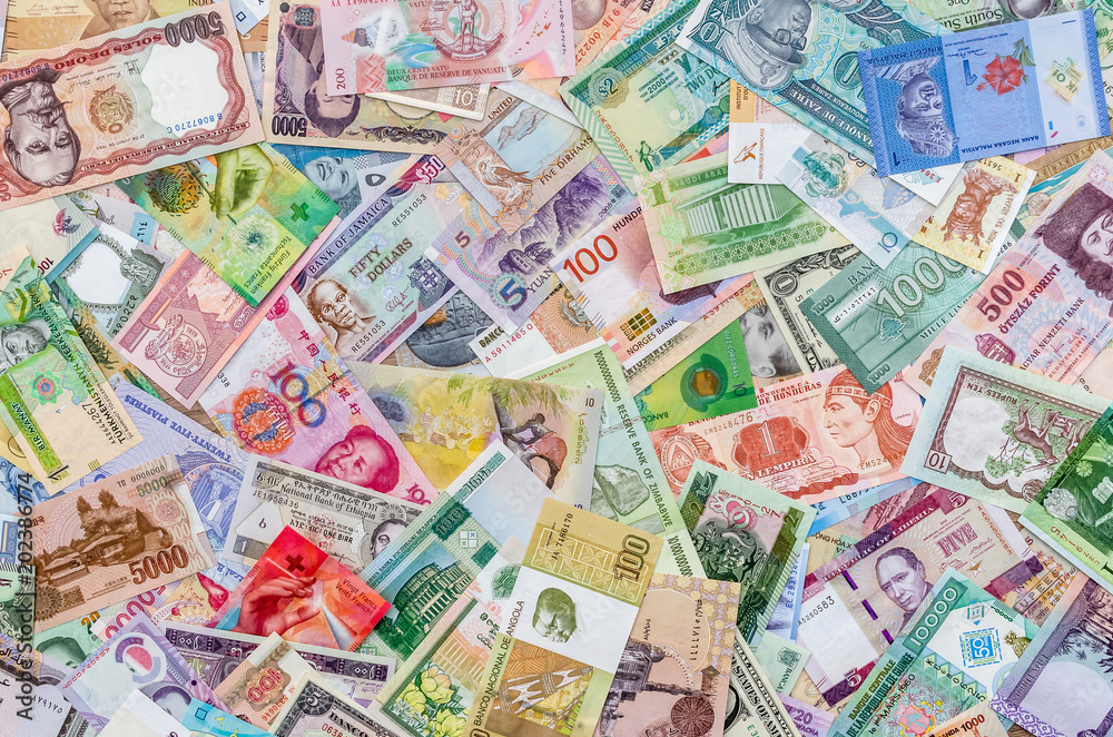 Background from collection of all world money banknotes