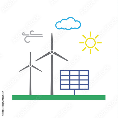 Renewable energy power. Colorful icons group. Vector illustration.