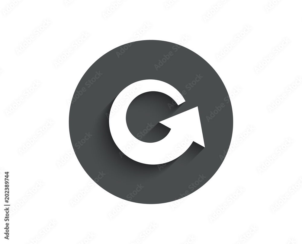 Reload arrow simple icon. Update Arrowhead symbol. Navigation pointer sign. Circle flat button with shadow. Vector Reload arrow simple icon. Update Arrowhead symbol. Navigation pointer sign. Circle flat button with shadow. Vector