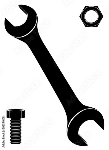 Wrench vector icon. Wrench, bolt, nut set