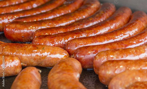 barbecued sausages closeup