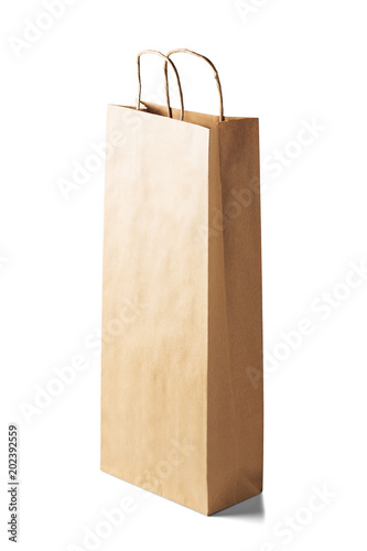 kraft paper ecologic bag on isolated white background with shadows
