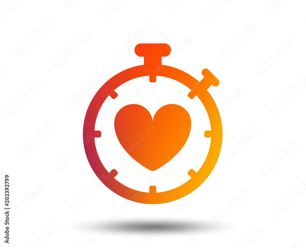 Obraz premium Heart Timer sign icon. Stopwatch symbol. Heartbeat palpitation. Blurred gradient design element. Vivid graphic flat icon. Vector