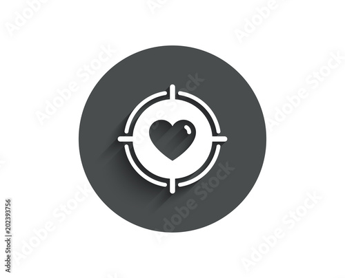 Heart in Target aim simple icon. Love dating symbol. Valentines day sign. Circle flat button with shadow. Vector