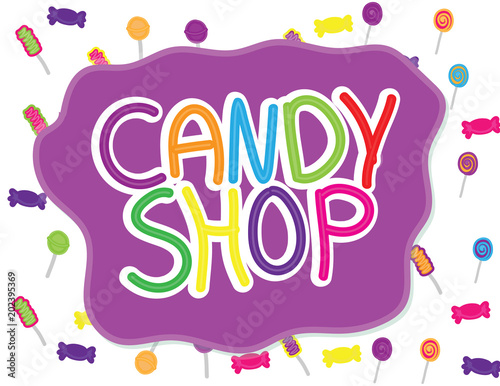 Hand drawn Candy shop banner on candy pattern