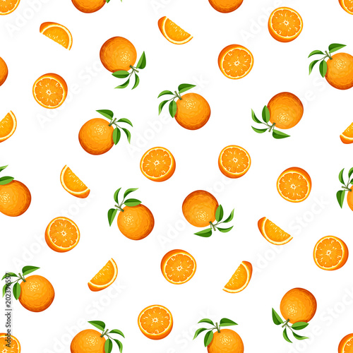 Vector seamless pattern with orange fruit on white.