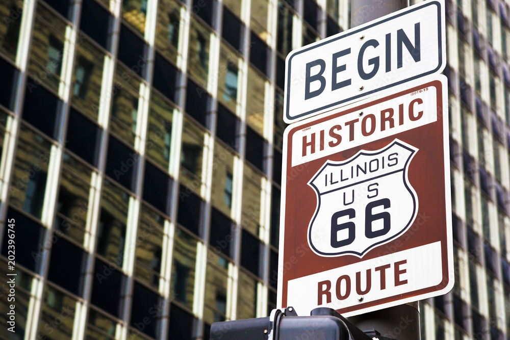 Obraz premium Begin of Route 66 in Chicago