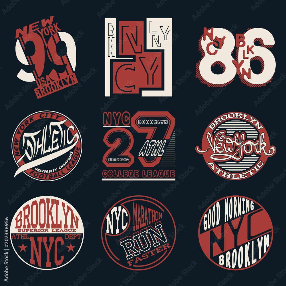 New York City Typography Graphics logo set, T-shirt Printing Design; NYC  original wear, Vintage Print for sportswear apparel. Stock Vector | Adobe  Stock