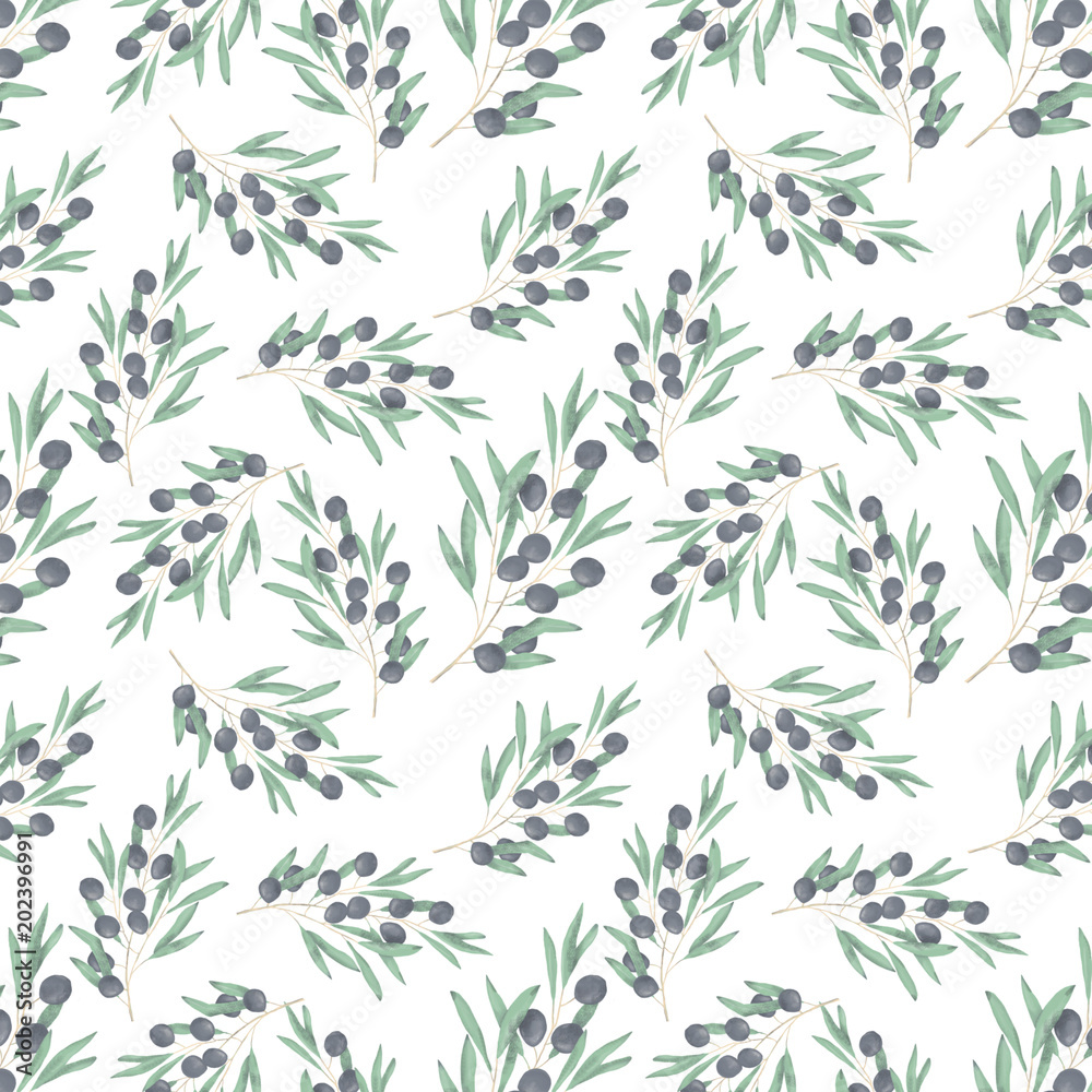 Olive seamlless pattern digital clip art watercolor drawing flowers illustration similar on white background Olive seamlless pattern digital clip art watercolor drawing flowers illustration similar on white background