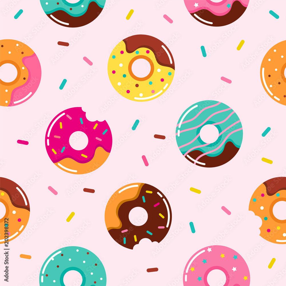 Sweet summer seamless pattern with donuts illustrations Sweet summer seamless pattern with donuts illustrations