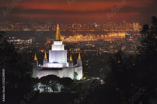 Oakland Mormon Temple at night - 50mp HDR