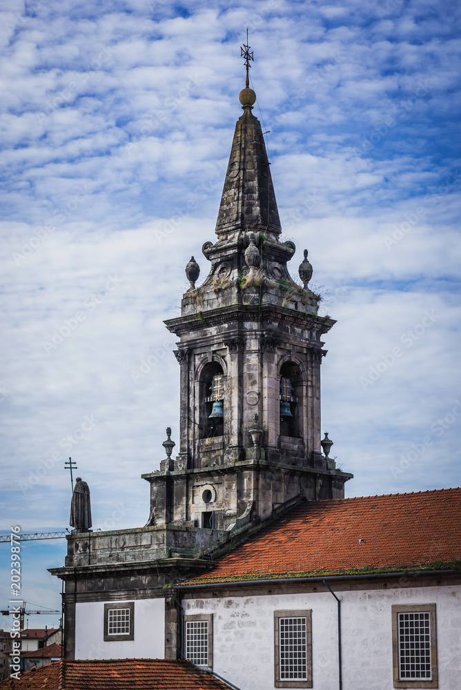 Trinity Church belltower in Porto city in Portugal