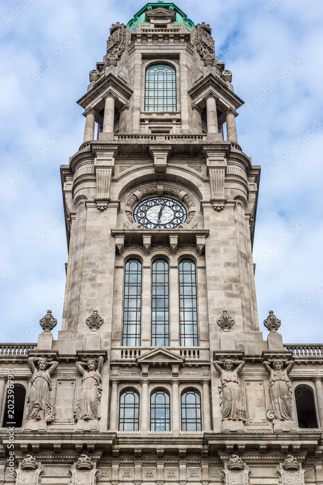Tower of Porto City Hall in Porto city, Portugal