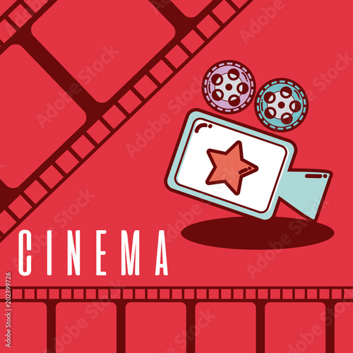 Cinema cartoon symbol over reel background