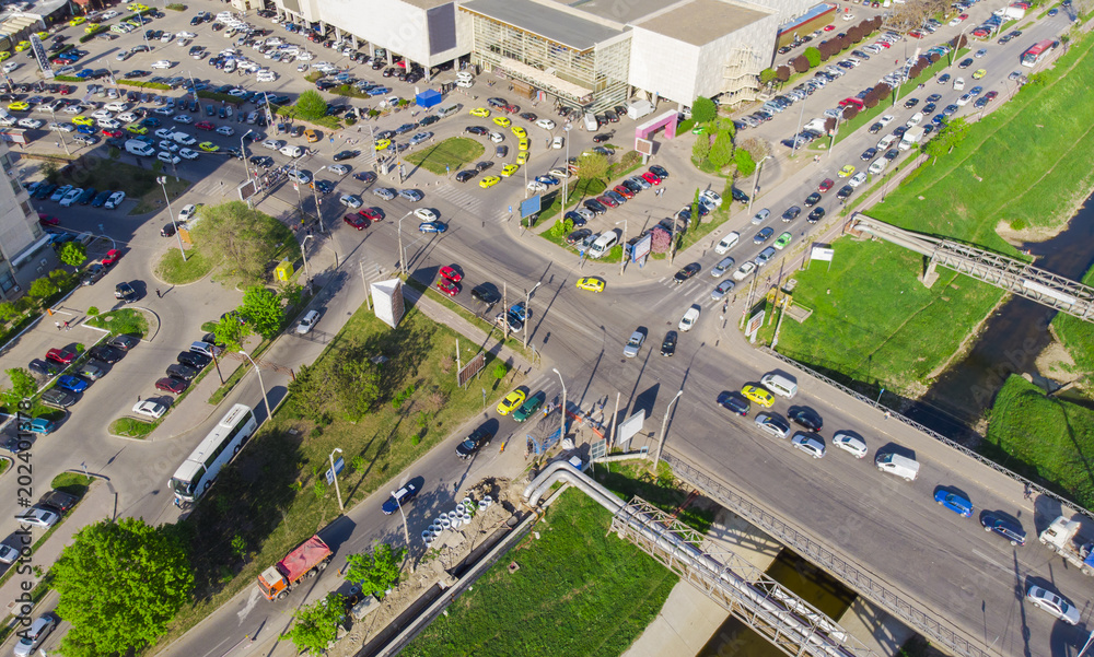 aerial view of intersection in Iasi city, Romania aerial view of intersection in Iasi city, Romania