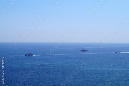 Extensive view of the sea with sailing ships