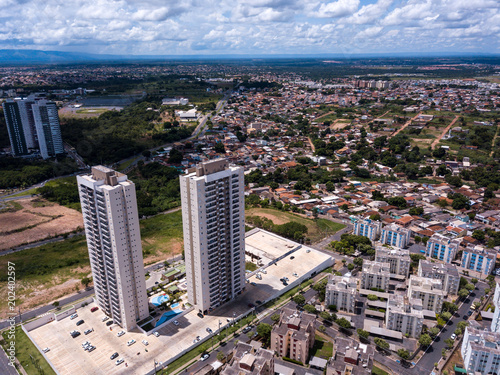 Aerial view of new modern building being built in the expansion of the center of the capital of Mato Grosso, Brazil.