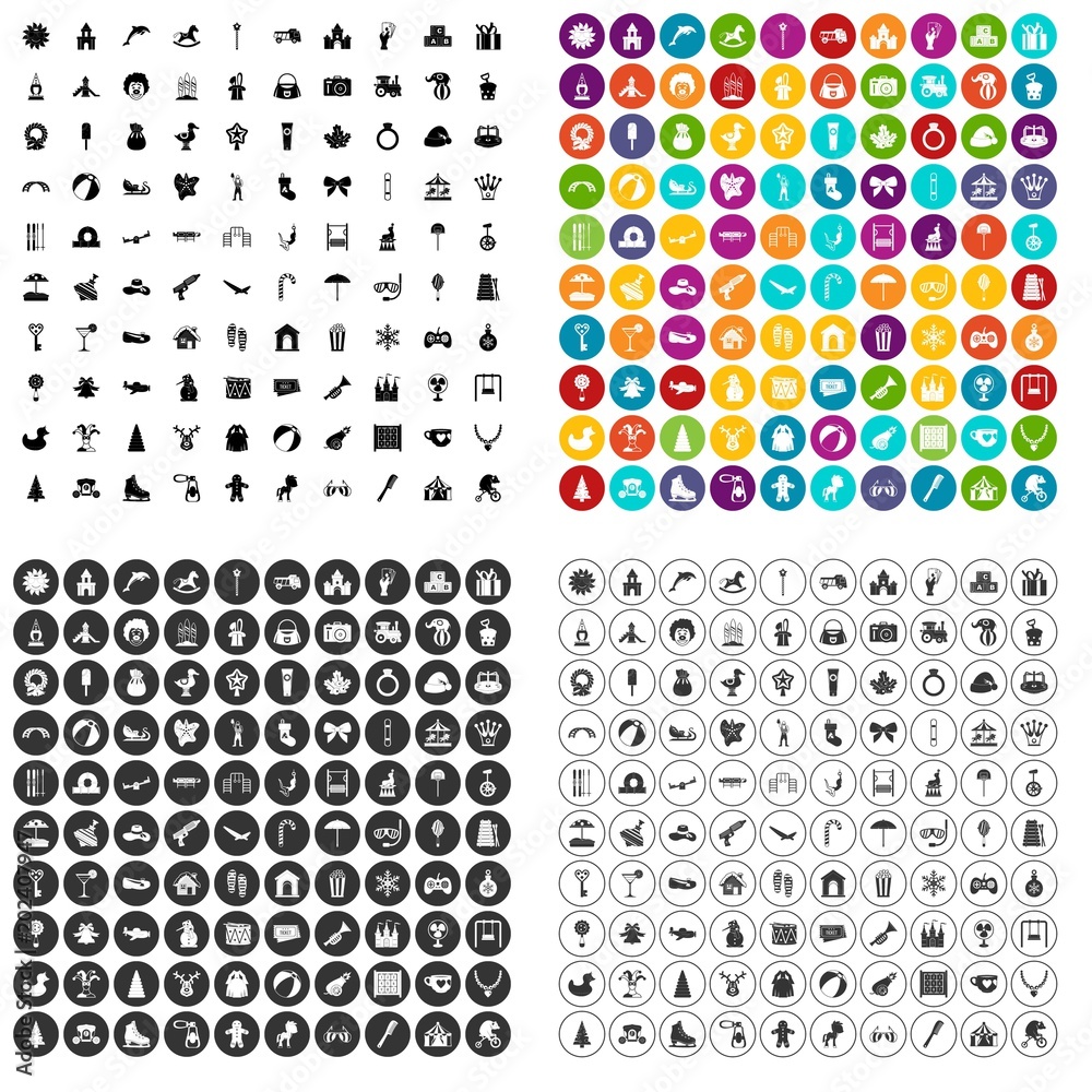 100 happy childhood icons set vector in 4 variant for any web design isolated on white 100 happy childhood icons set vector in 4 variant for any web design isolated on white