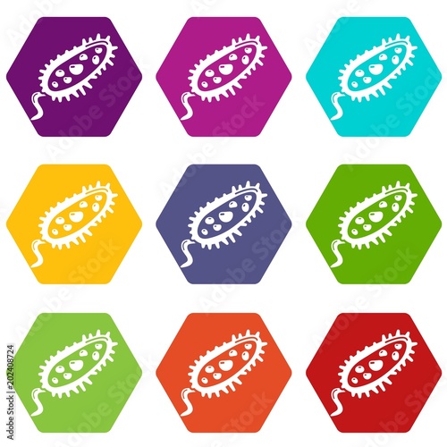 Microbe icons 9 set coloful isolated on white for web