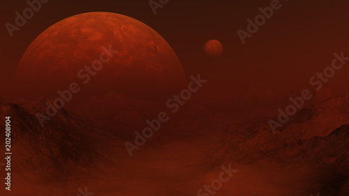 Fototapeta Naklejka Na Ścianę i Meble -  Red Alien Planet - 3D Rendered Computer Artwork